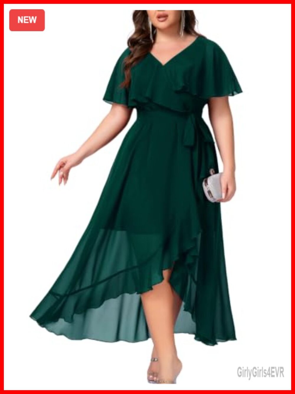Plus Size Wedding Guest Bridesmaid Formal Chiffon Midi Dress